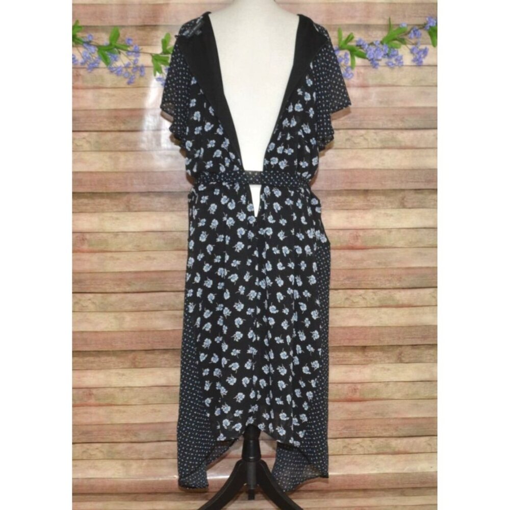 Lane Bryant Womens Black Floral Polka Dot Belted Midi A-Line Dress Plus Size 26 - Picture 10 of 14